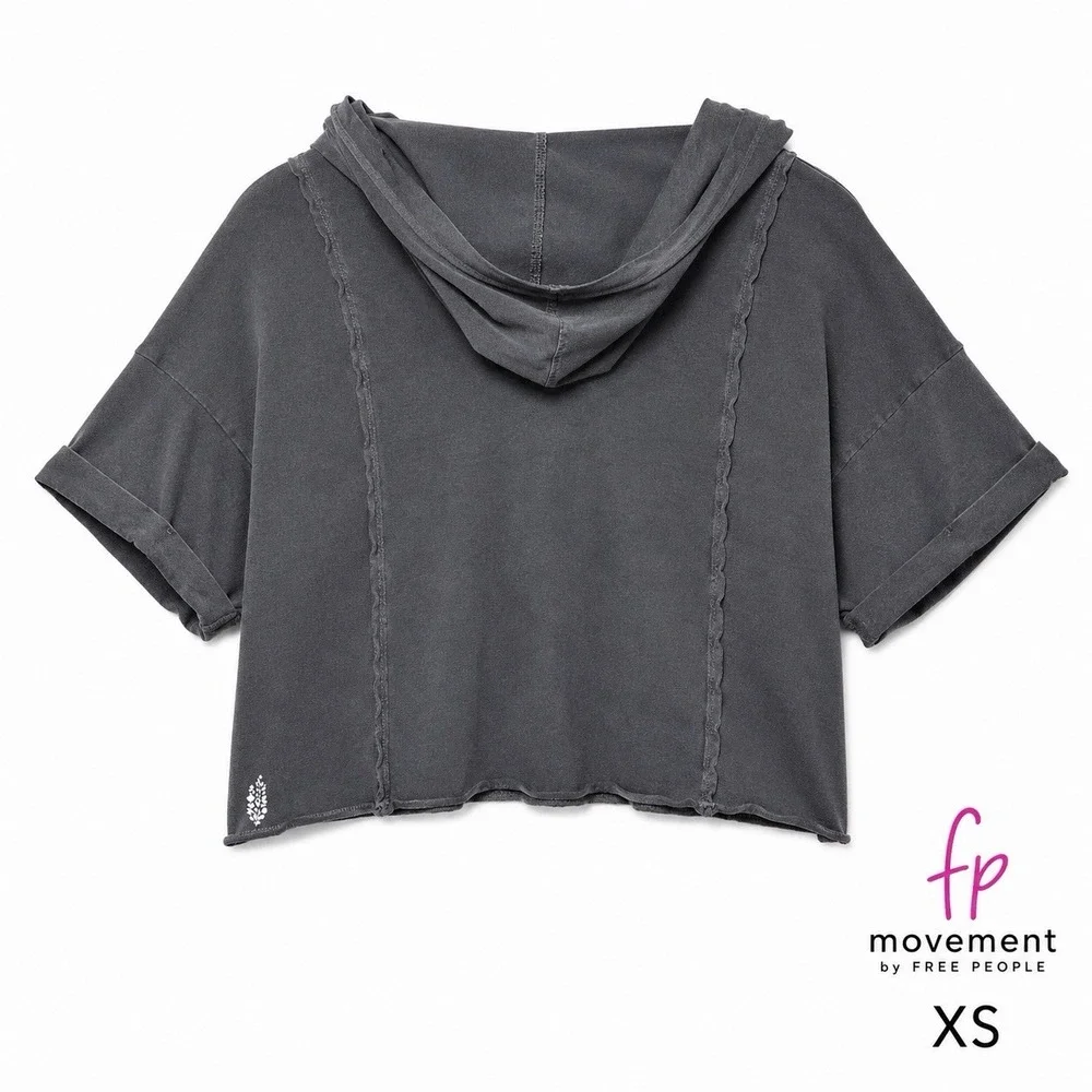 Free People FP Movement Hoodie Women's XS Gray Cropped Oversized Raw Seam USA